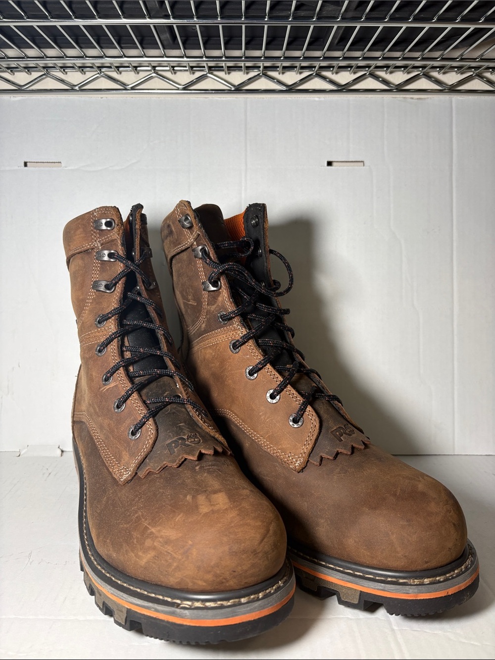 Timberland PRO Brown Leather Work Boots with Orange Accent Soft Toe 13m